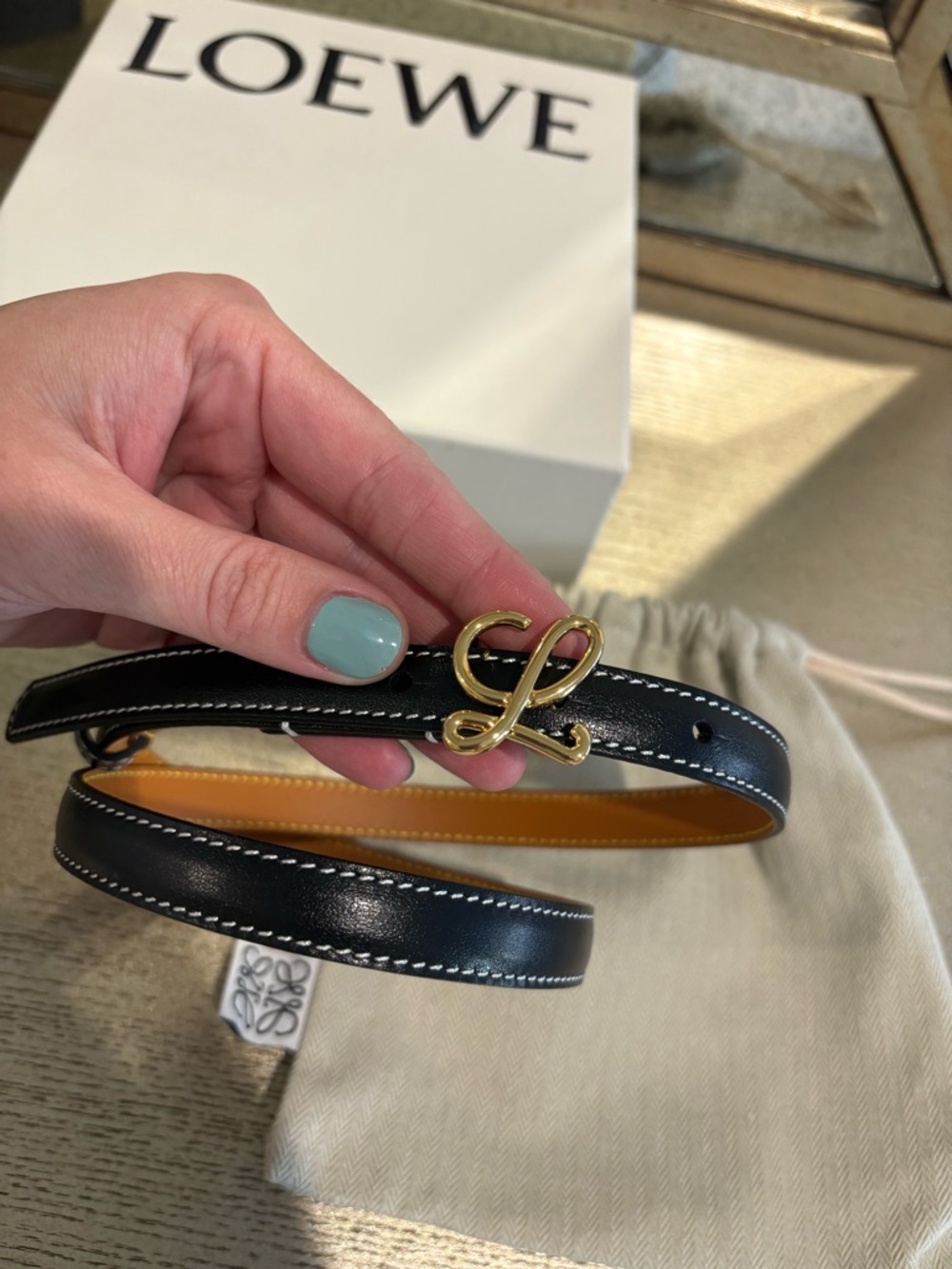 Loewe Black Skinny Leather Belt Gold L Collection SS 23 Size 75 Small - Picture 5 of 16